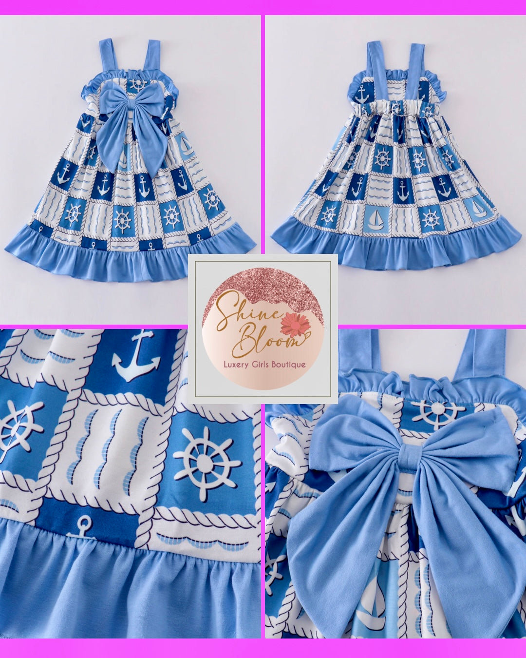Blue sail boats checkered girl dress