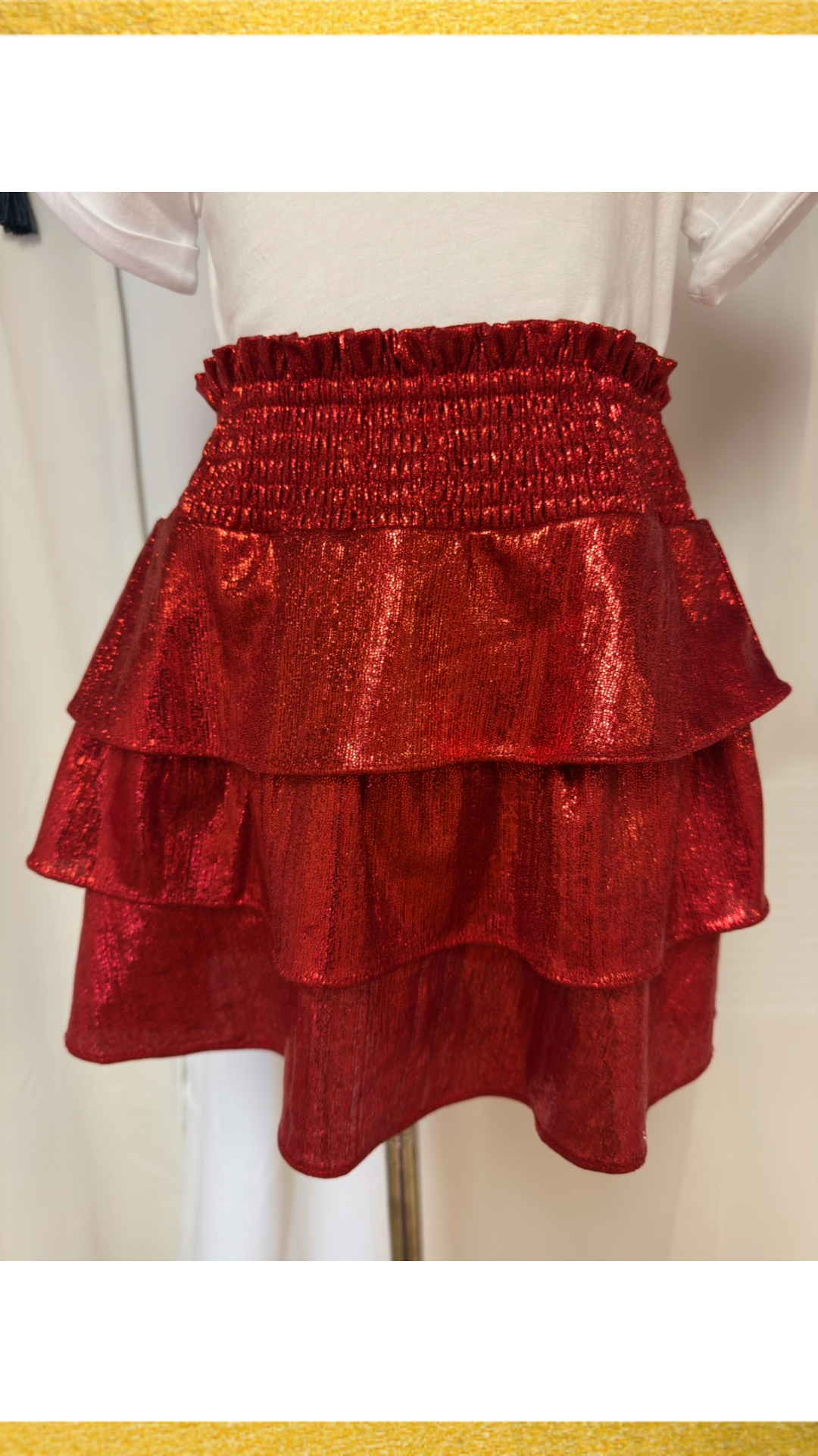 Girls Smocked Ruffle Tiered Metallic Mini Skirt