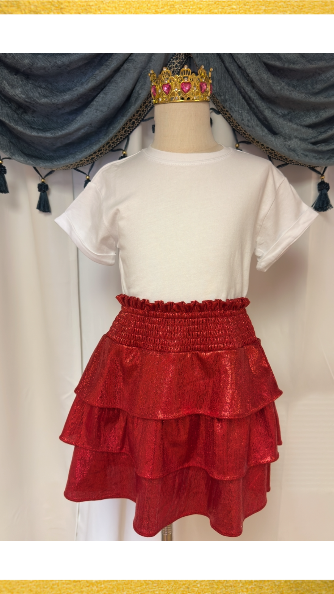 Girls Smocked Ruffle Tiered Metallic Mini Skirt