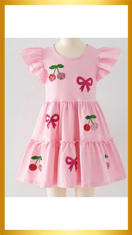 Cherry Sequin Girls Dress