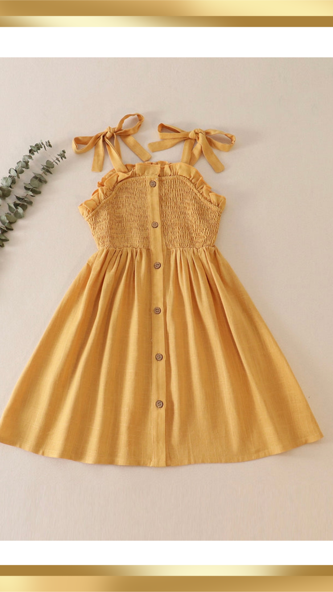 Mustard linen smocked button dress – Shine & Bloom- Luxury Girls Boutique