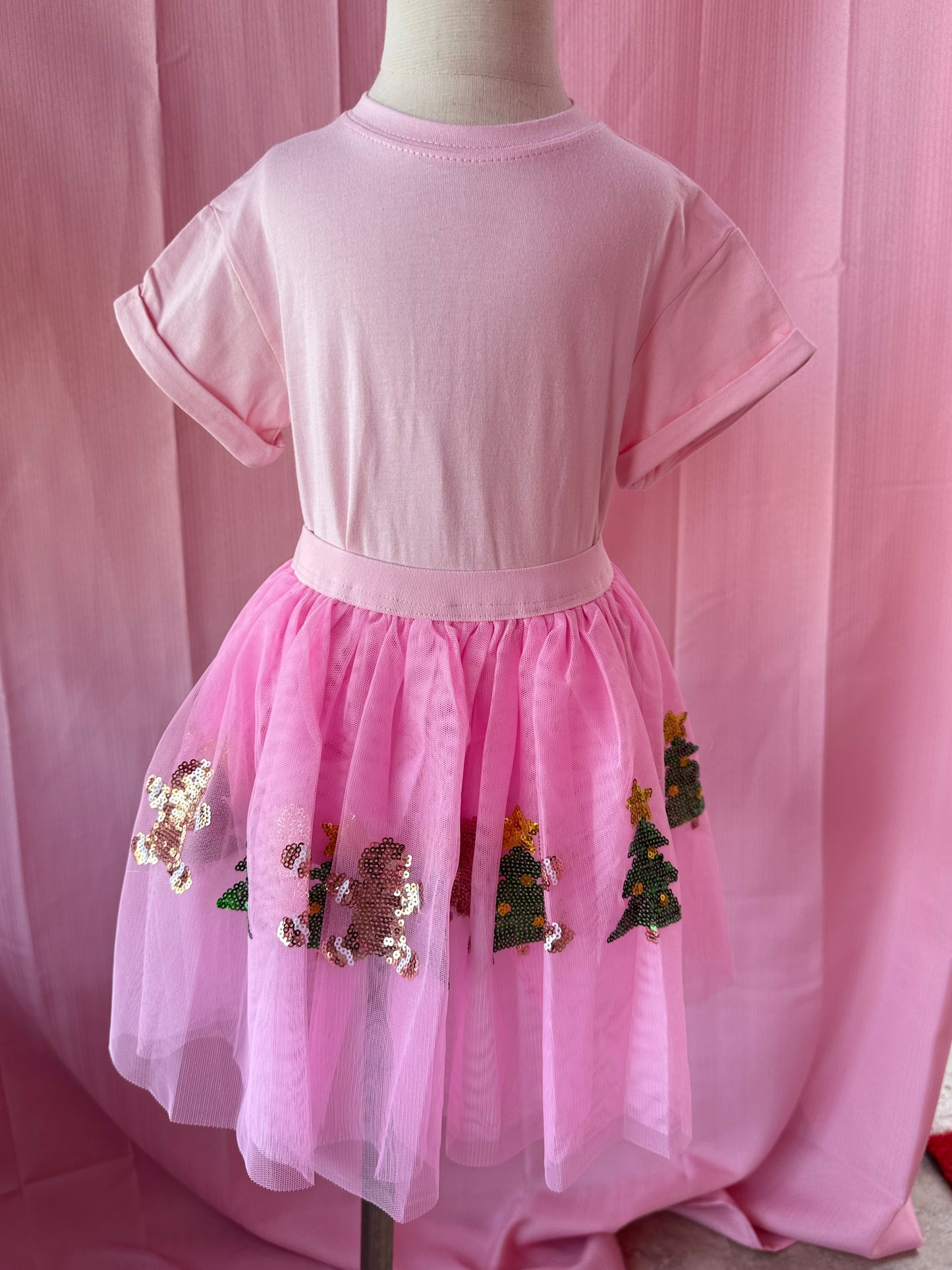 Pink Christmas Sequin Tutu Skirt