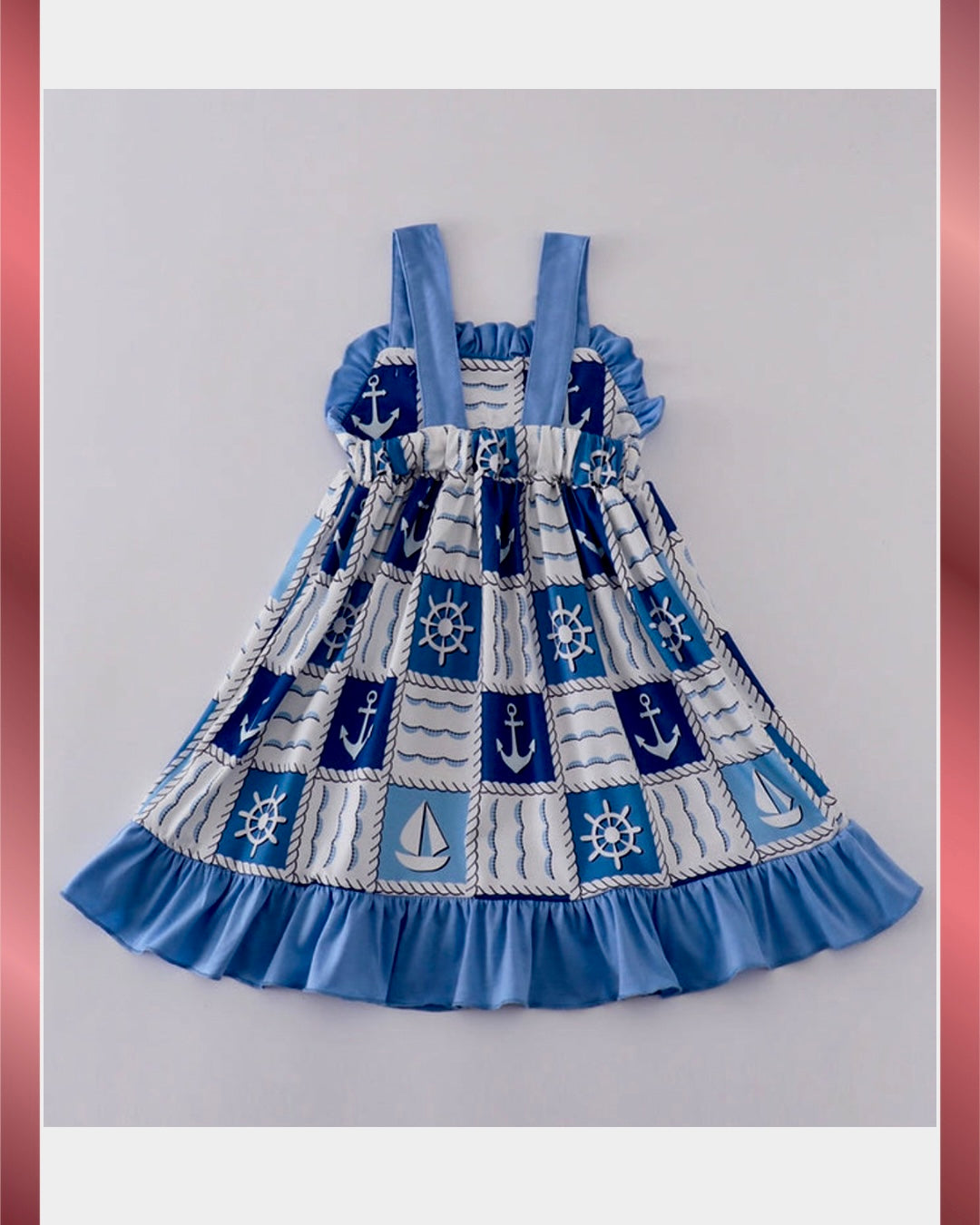 Blue sail boats checkered girl dress