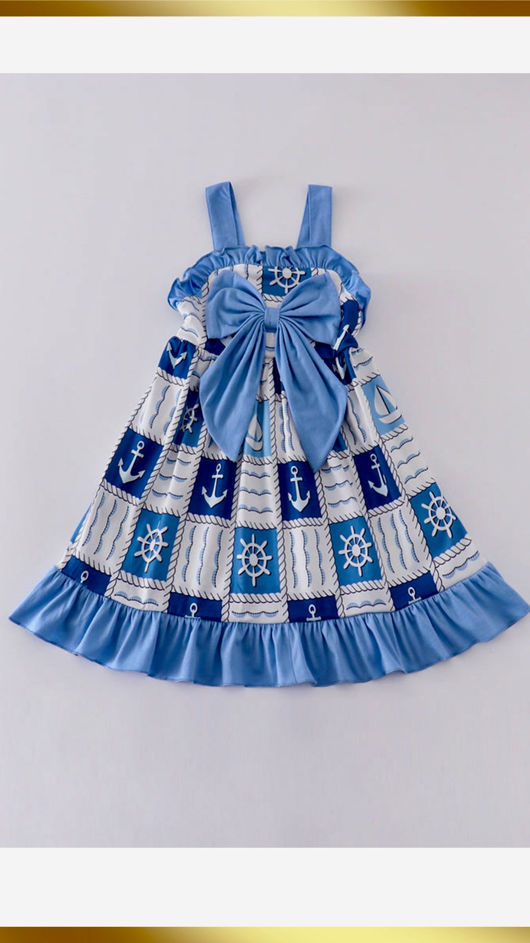 Blue sail boats checkered girl dress