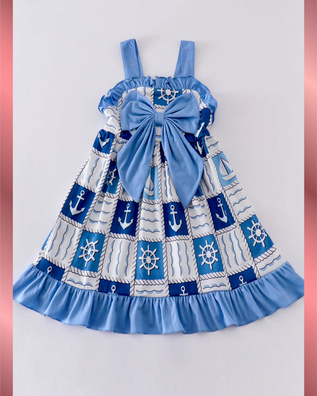 Blue sail boats checkered girl dress