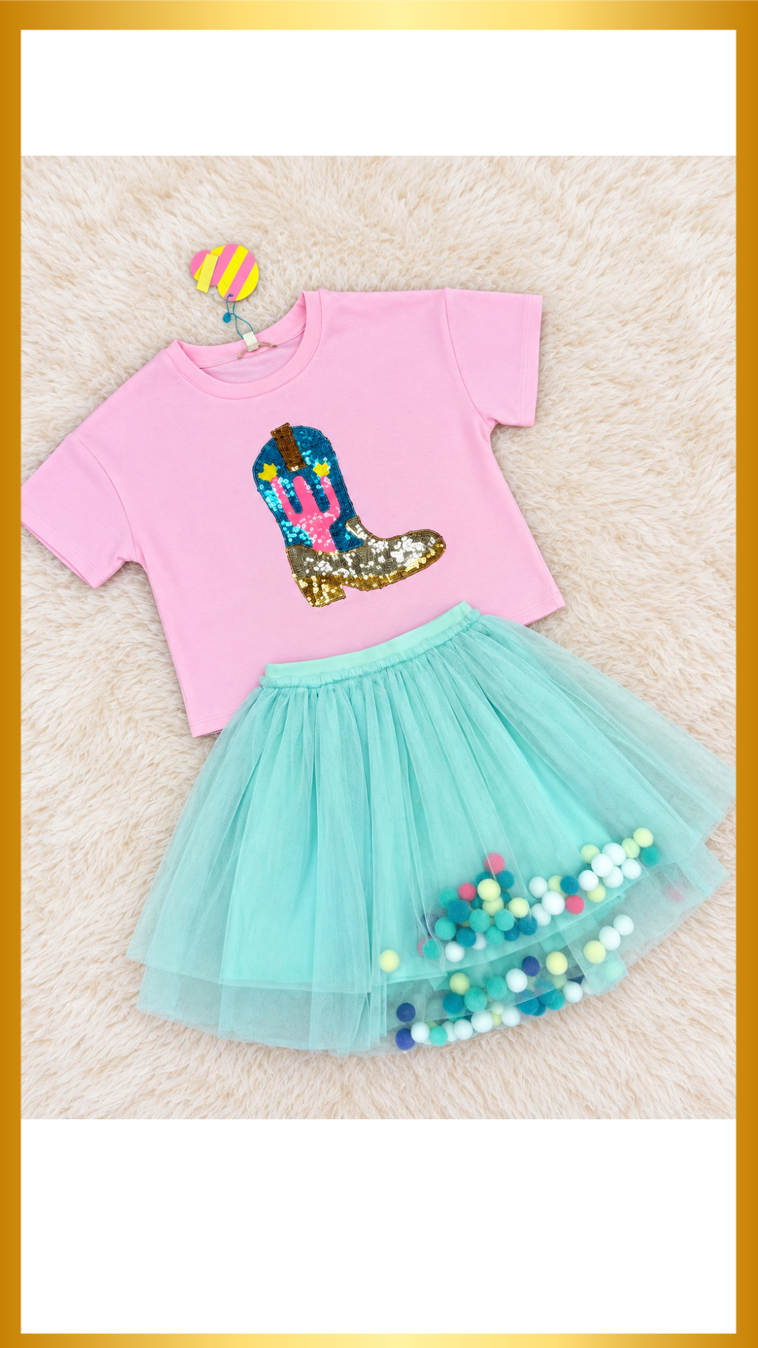 Girls Sequined Cactus Boot Patch Knit T Shirt